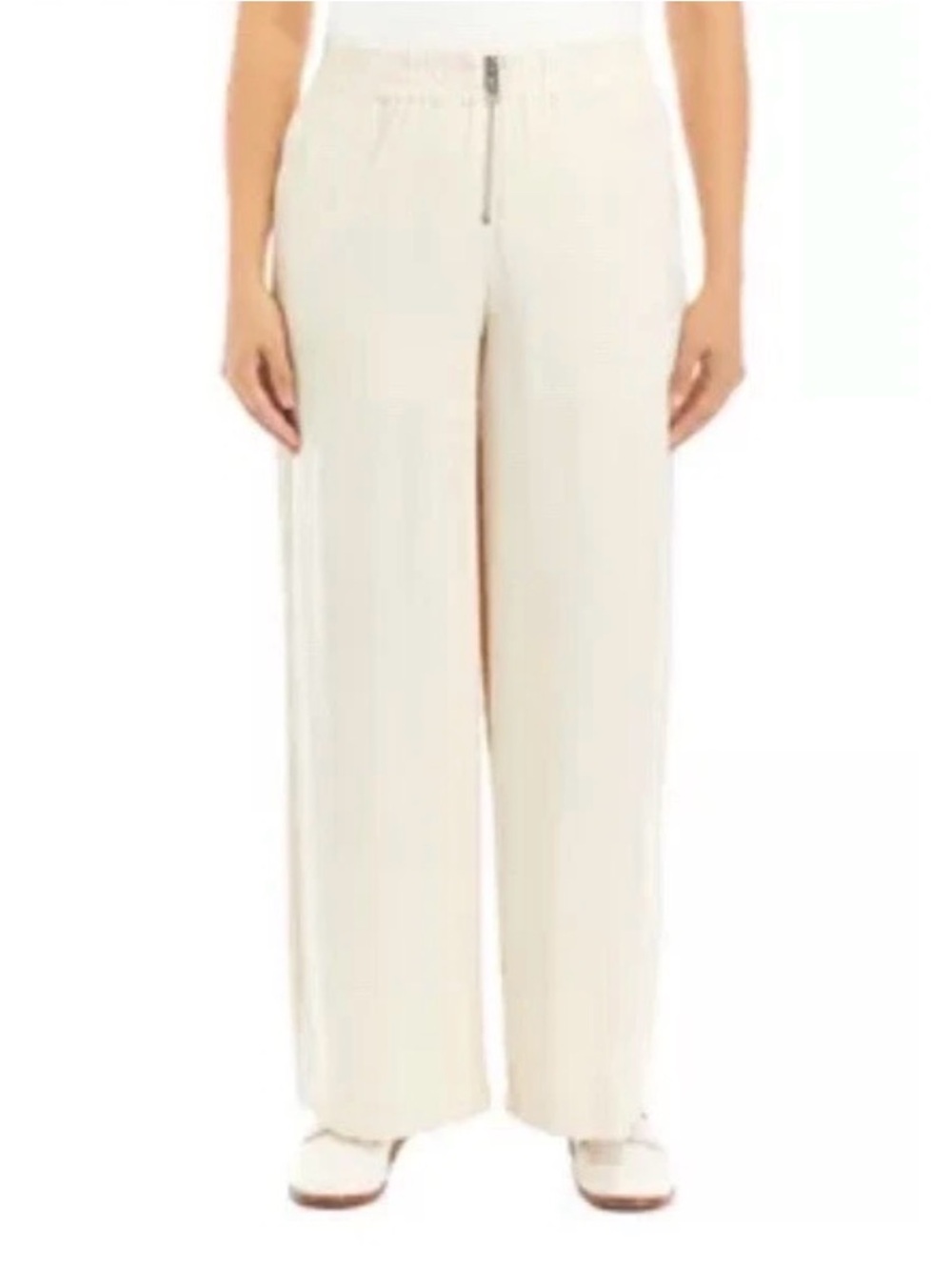 DKNY High Waist Wide Leg Zipper Front Soft Twill Pants Light City Khaki Size M